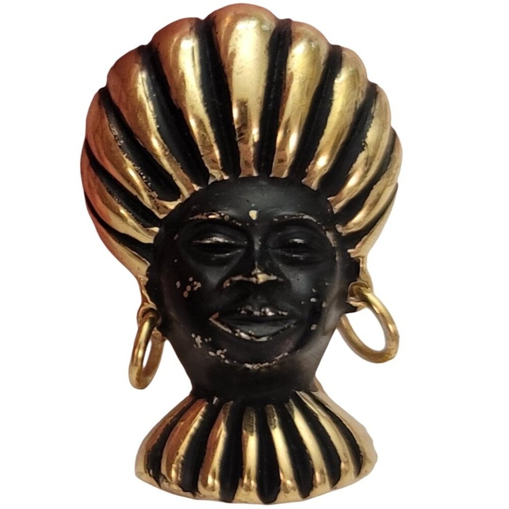 Blackamoor Repousse Style Lady Wearing Earrings Brooch Pin E818